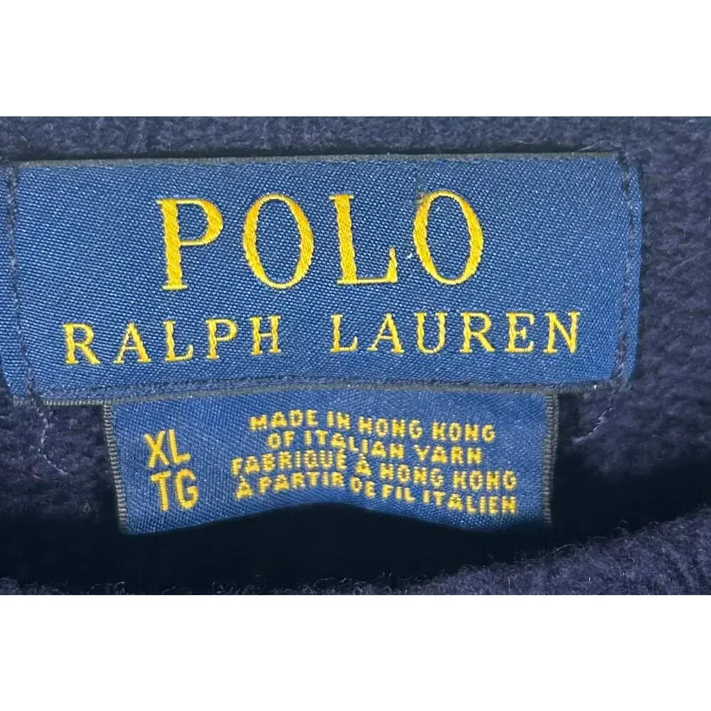 Polo Ralph Lauren Mens Navy Blue Merino Wool Cashmere Cable Knit Sweater XL